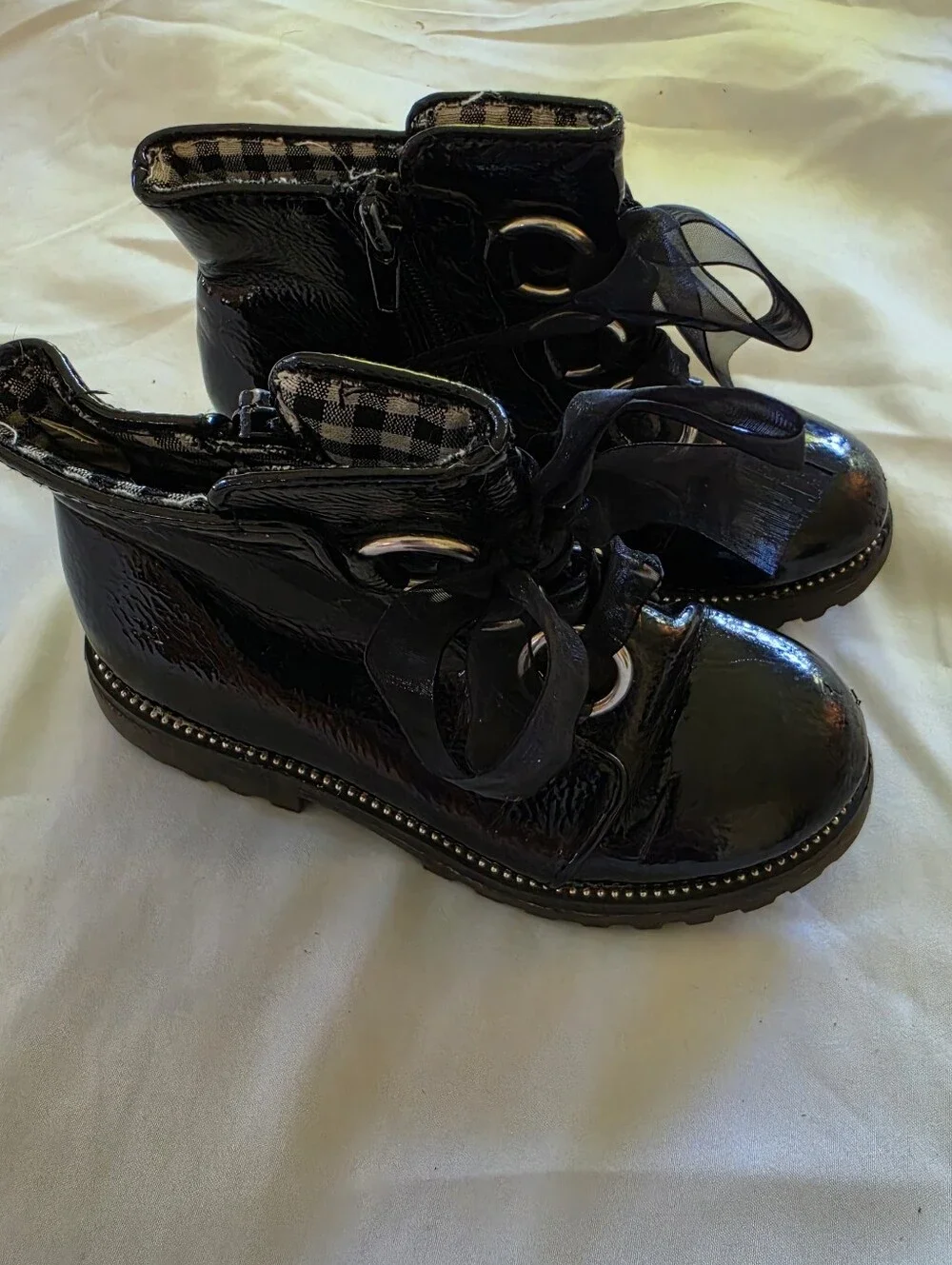 Maggie & Zoe Girls Black Lace-Up Ankle Boots with Bow Youth Size 9